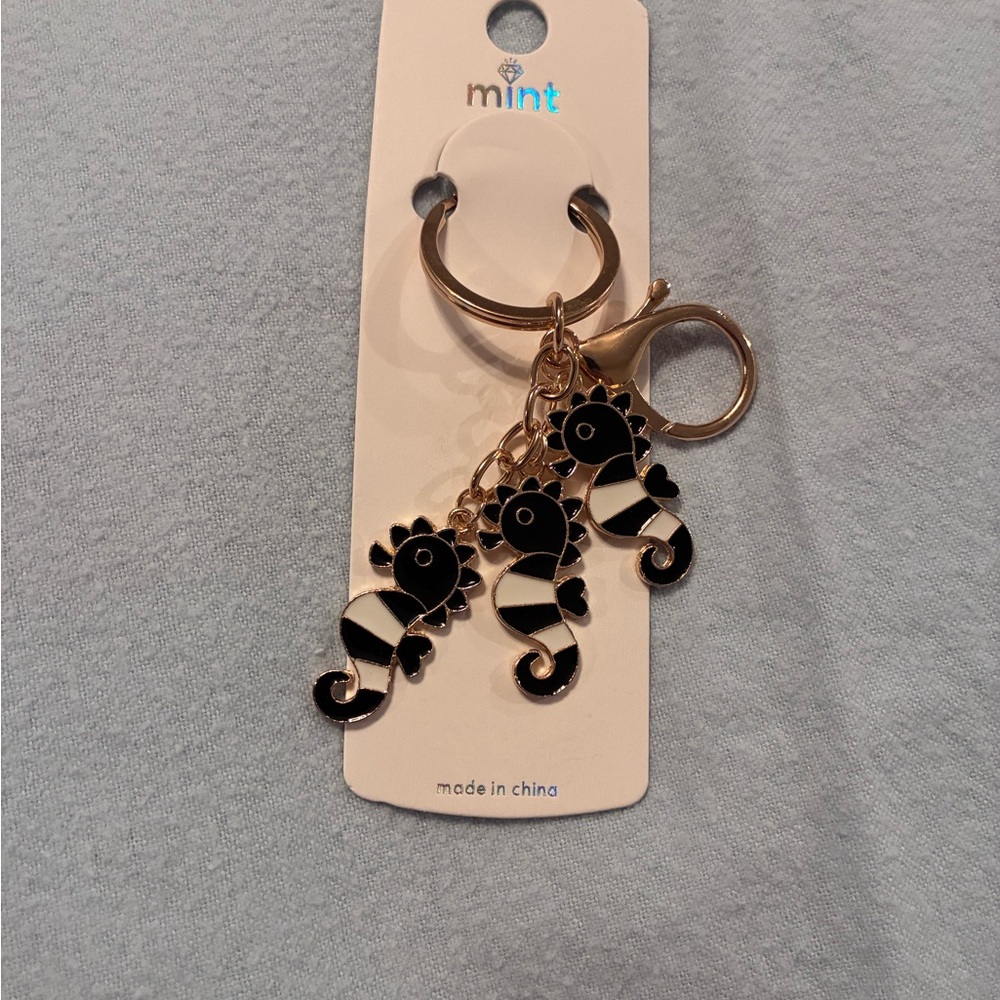 Mint Black and White 3 Seahorse Keychain/Bag Charm
